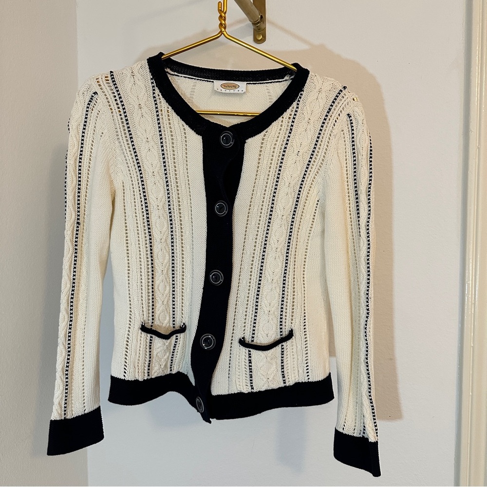 Talbots Cream and Navy Button-Up Cardigan